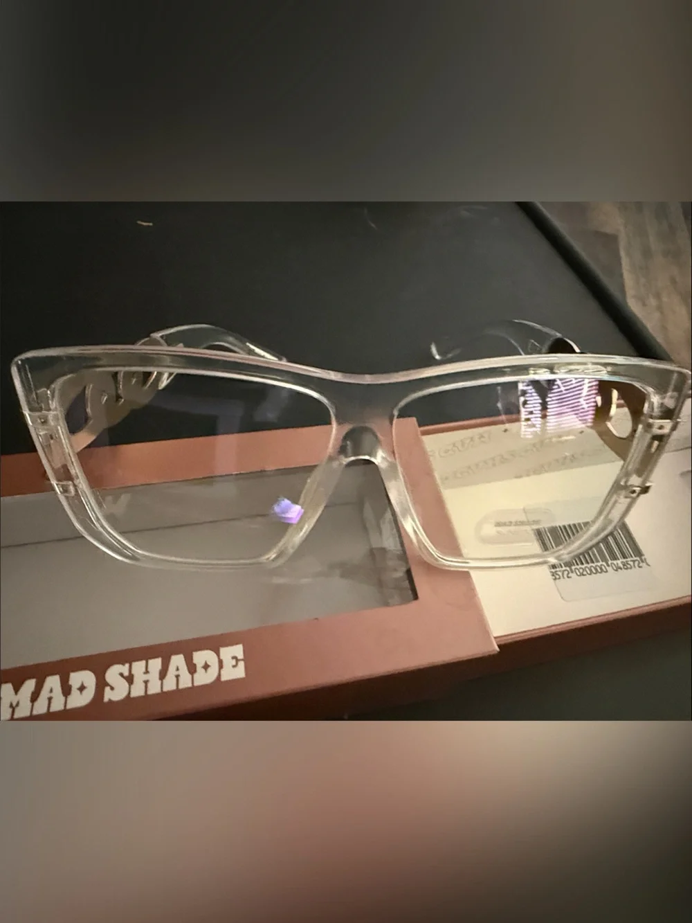 Mad Shade Clear Frame Sunglasses with Gold Chain Accent